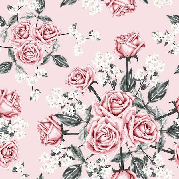 Fondo de flores vintage rosa rosa de patrones sin fisuras