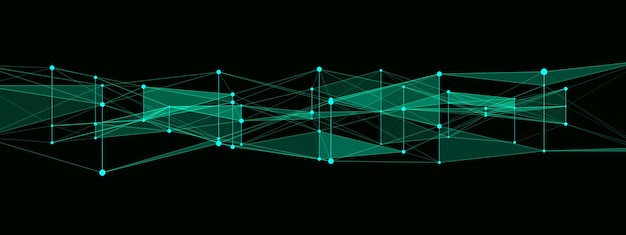 Fondo de flujo de datos doble geométrico futurista con puntos y líneas de conexión Fondo digital abstracto Complejo de datos grandes con conexiones Ilustración vectorial