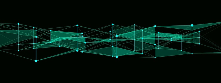 Vector fondo de flujo de datos doble geométrico futurista con puntos y líneas de conexión fondo digital abstracto complejo de datos grandes con conexiones ilustración vectorial