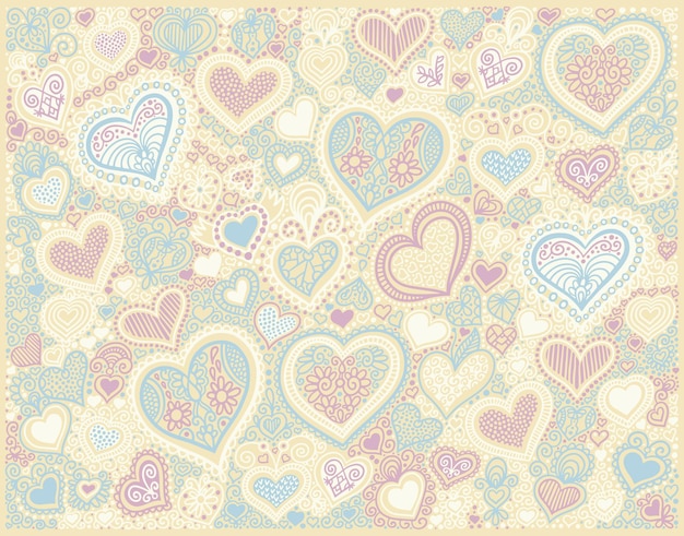 Fondo de forma de corazón de dibujo a mano original en colores pastel para el diseño del día de san valentín