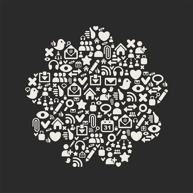 Fondo de forma de flor de iconos de redes sociales. ilustración vectorial