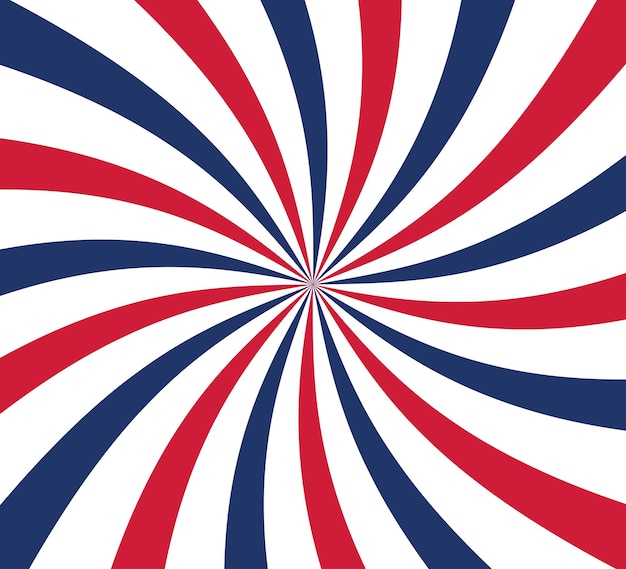 Fondo en forma de rayos en los colores de la bandera de EE. UU. Fondo del día de la independencia de EE. UU. Vector