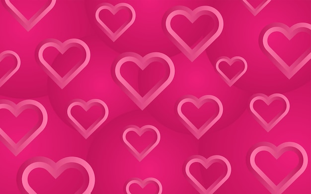 Vector fondo de formas de corazón de línea 3d rosa