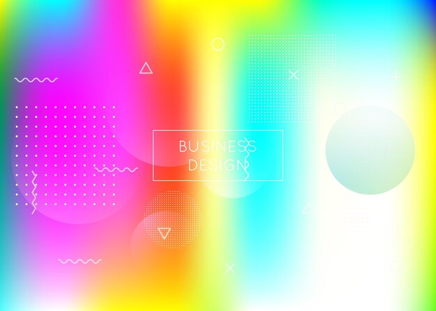 Fondo de formas fluidas con elementos dinámicos líquidos Degradado bauhaus holográfico con memphis Plantilla gráfica para la aplicación web de interfaz móvil anual de libros Fondo de formas fluidas de espectro