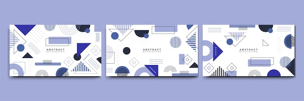 Fondo de formas geométricas planas de Memphis colorido abstracto Composición abstracta con líneas círculo de triángulo de punto cuadrado y estilo plano ondulado Diseño para banner de portada de tarjeta de presentación de cartel