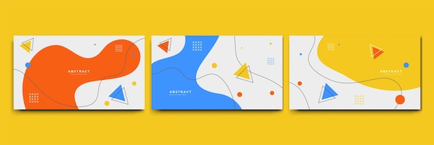 Fondo de formas geométricas planas de Memphis colorido abstracto Composición abstracta con líneas círculo de triángulo de punto cuadrado y estilo plano ondulado Diseño para banner de portada de tarjeta de presentación de cartel
