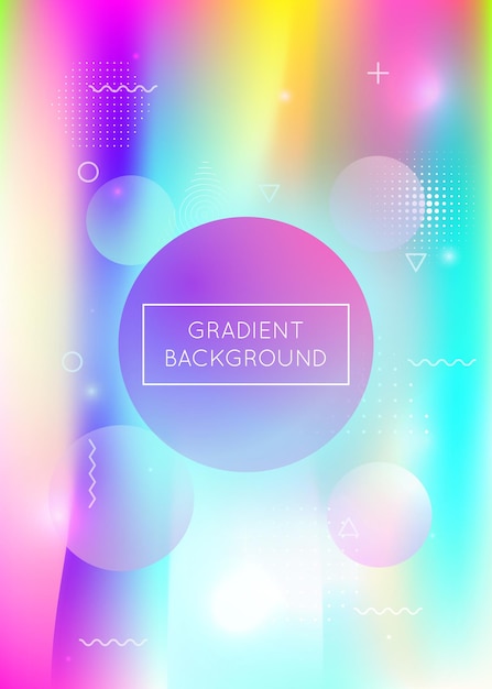 Fondo de formas líquidas con fluido dinámico. Gradiente de bauhaus holográfico con elementos de memphis. Plantilla gráfica para cartel, presentación, banner, folleto. Fondo de formas líquidas retro.