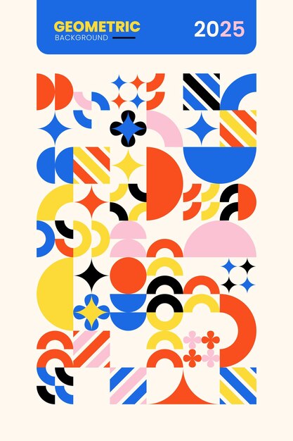 Fondo de formas de mosaico geométrico colorido de estilo bauhaus plano vectorial