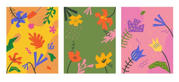 Fondo con formas orgánicas abstractas Flier con recortes texturizados flores y hojas en estilo retro