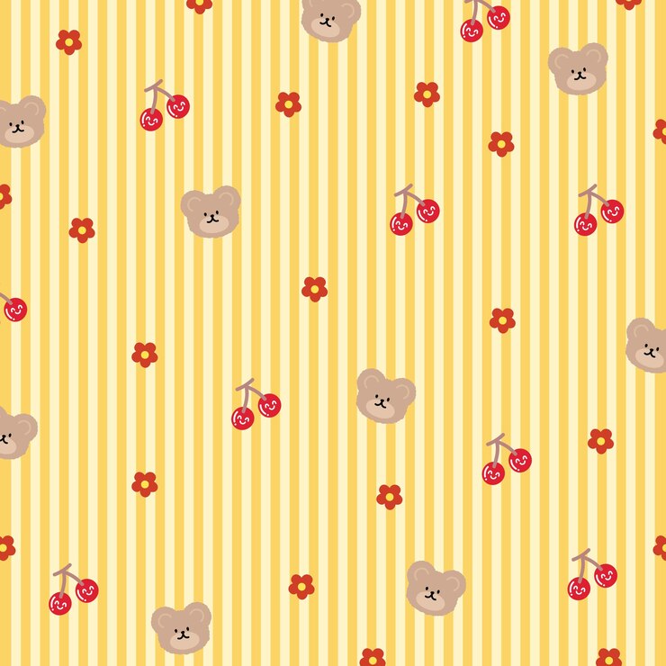 Fondo de franja amarilla pastel con oso de peluche flor de cerezo para el fondo de papel tapiz impresión de animales