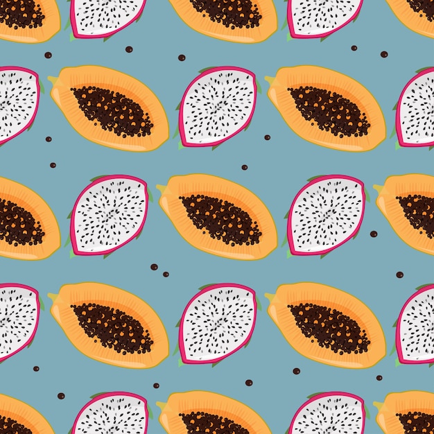 Fondo de fruta de dragón y papaya.