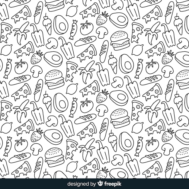 Fondo fruta y verdura sin color dibujada a mano