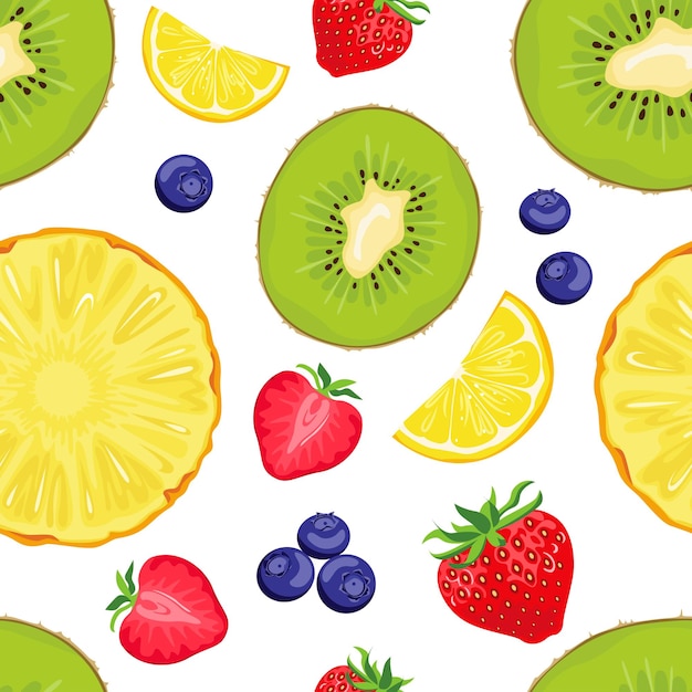 Vector fondo de frutas y bayas tropicales