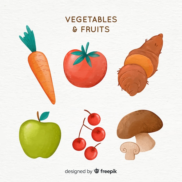 Fondo de frutas y verduras en acuarela