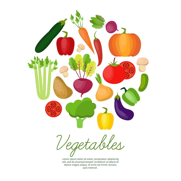 Vector fondo de frutas y verduras orgánicas con lugar para el texto