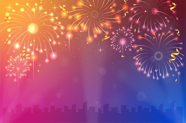 fondo con fuegos artificiales coloridos y luces bokeh