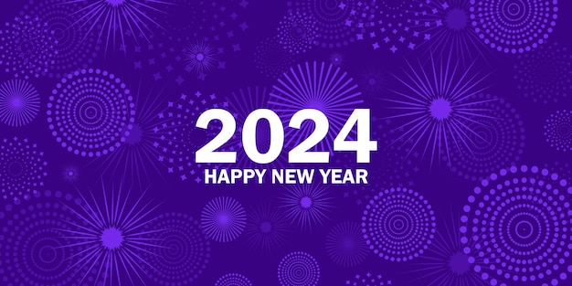 Fondo de fuegos artificiales púrpura para el diseño del año nuevo de 2024