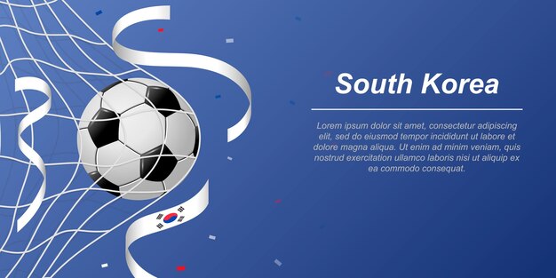 Fondo de fútbol con cintas voladoras en colores de la bandera de corea del sur