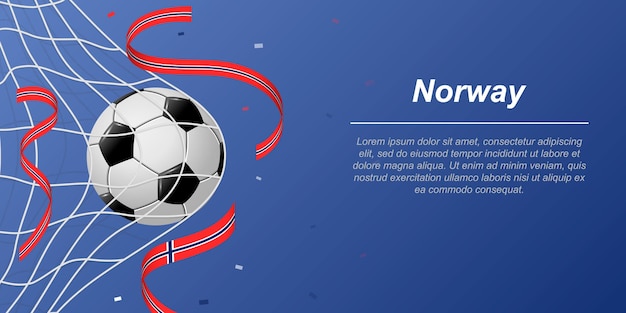 Fondo de fútbol con cintas voladoras en colores de la bandera de Noruega