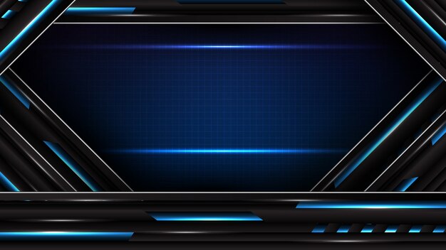 Fondo futurista abstracto del concepto de ciencia ficción de tecnología de marco de interfaz de línea de movimiento azul y negro brillante
