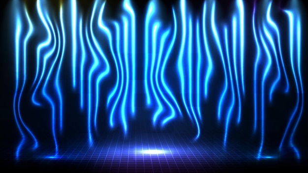 Fondo futurista abstracto de escenario vacío azul y fondo de escenario de iluminación de neón spotlgiht