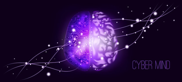 Fondo futurista del cerebro cibernético y la inteligencia artificial