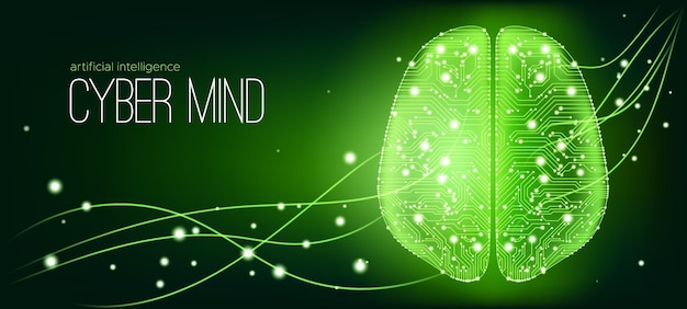 Fondo futurista del cerebro cibernético y la inteligencia artificial