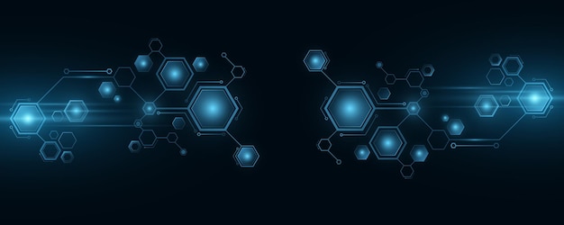 Vector fondo futurista de hexágonos de ciencia ficción digitales brillantes inteligencia artificial y redes neuronales