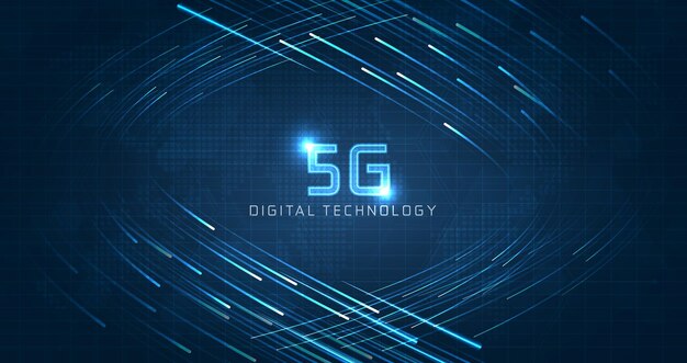 Fondo futurista de línea de velocidad de fibra óptica de racha de luz azul para tecnología 5g o 6g transmisión inalámbrica de datos internet de alta velocidad en diseño de vector de concepto de red de internet abstracto