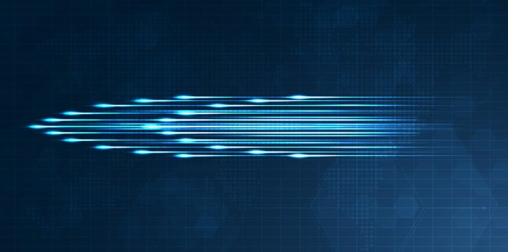 Vector fondo futurista de línea de velocidad de fibra óptica de racha de luz azul para tecnología 5g o 6g transmisión inalámbrica de datos internet de alta velocidad en diseño de vector de concepto de red de internet abstracto