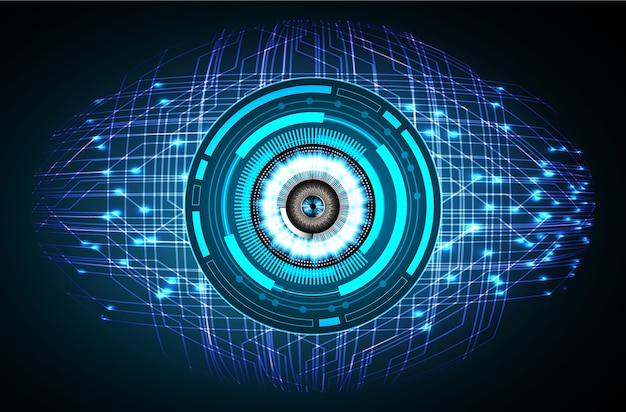 Fondo futuro del concepto de la tecnología del circuito cibernético del ojo azul