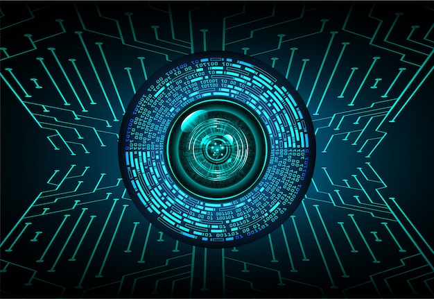 Fondo futuro del concepto de la tecnología del circuito cibernético del ojo azul
