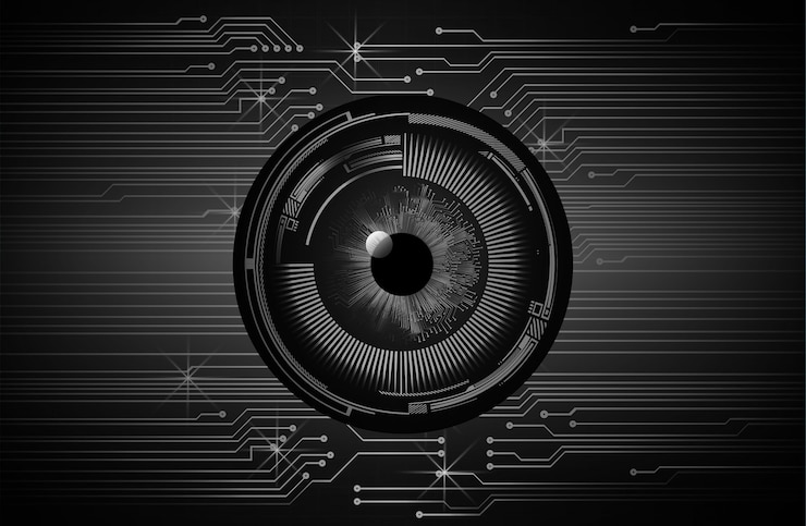 Vector fondo futuro del concepto de la tecnología del circuito cibernético del ojo negro