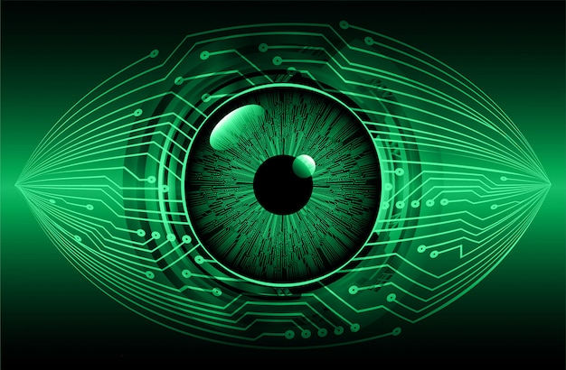 Fondo futuro del concepto de la tecnología del circuito cibernético del ojo verde