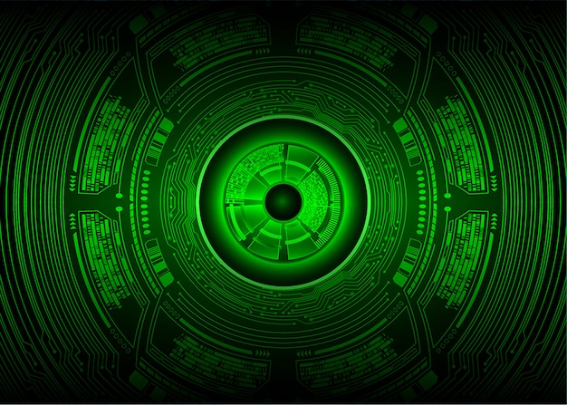 Fondo futuro del concepto de la tecnología del circuito cibernético del ojo verde