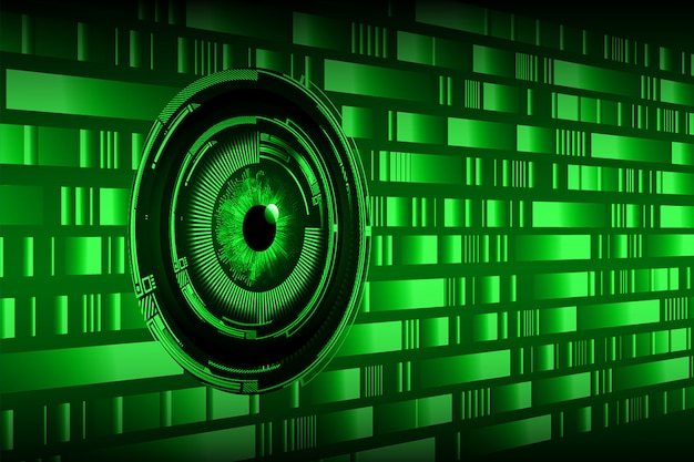 Fondo futuro del concepto de la tecnología del circuito cibernético del ojo verde