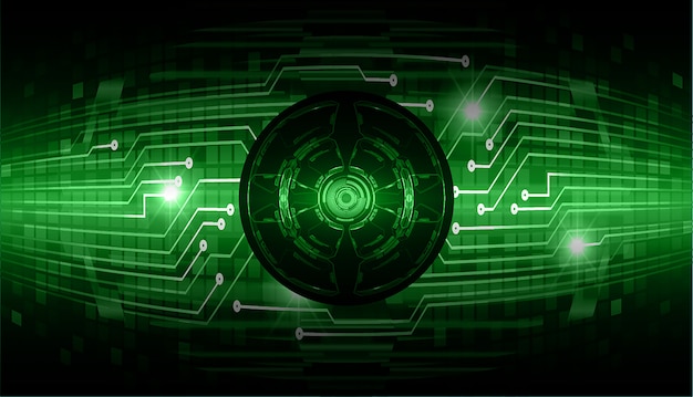 Fondo futuro del concepto de la tecnología del circuito cibernético del ojo verde