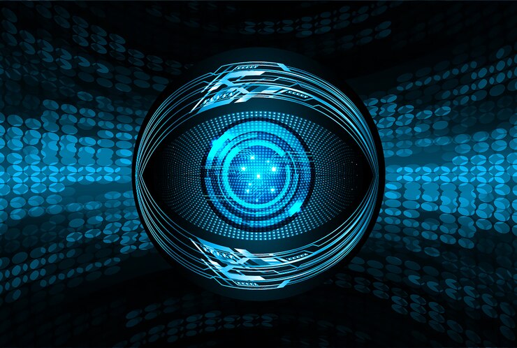 Vector fondo futuro del concepto de la tecnología del circuito del ojo azul