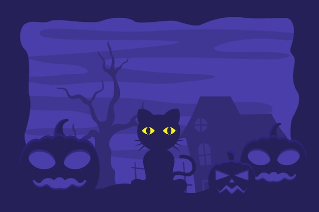 Fondo de gato de halloween con tonos morados