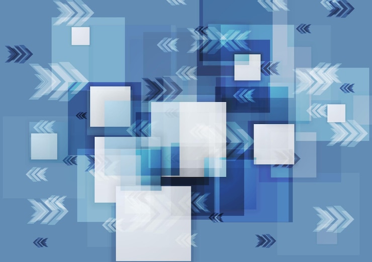 Vector fondo de geometría corporativa azul con cuadrados y flechas