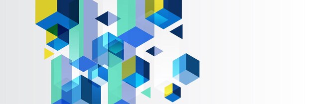 Fondo geométrico abstracto azul de la bandera de la bauhaus. Plantilla de fondo de patrón de banner de diseño gráfico abstracto de vector para fondo de pantalla, plantilla, cartel, telón de fondo, portada de libro, folleto, prospecto, volante