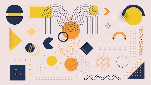 Fondo geométrico abstracto con formas modernas, líneas y patrones punteados en estilo minimalista