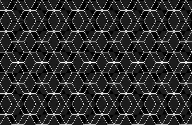 Fondo geométrico abstracto hexagonal Patrón geométrico horizontal 3d sin costuras textura oscura con elementos de geometría blanca Diseño vectorial de cuadrícula de moda de ilustración geométrica hexagonal