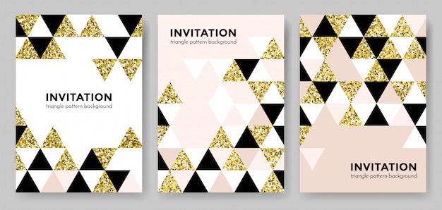 Fondo geométrico abstracto del modelo del oro para la plantilla del diseño de la tarjeta de la invitación de elementos de oro modernos modernos cuadrados y del triángulo. Fondo de geometría o fondo de cartel de textura de brillo de oro