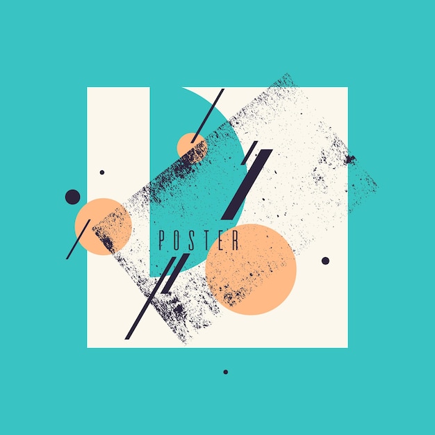 Fondo geométrico abstracto retro. El cartel con las figuras planas. Ilustración vectorial.