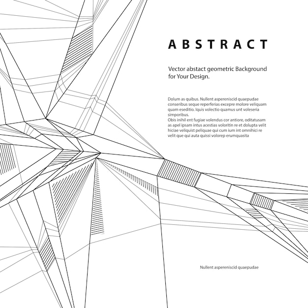 Fondo geométrico abstracto vectorial, ilustración de líneas en blanco y negro de estilo techno.
