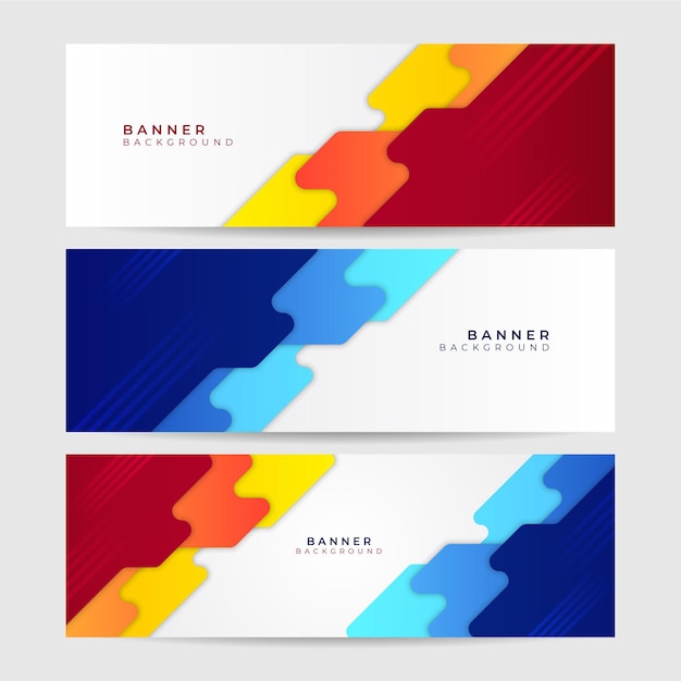 Fondo geométrico amarillo rojo azul colorido de la bandera de la tela. Plantilla de fondo de patrón de banner de diseño gráfico abstracto de vector.