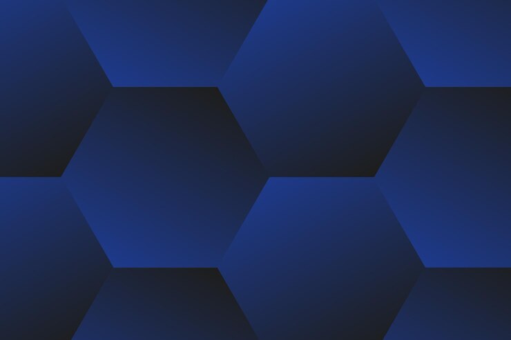 Fondo geométrico azul oscuro con elementos de hexágono gradiente