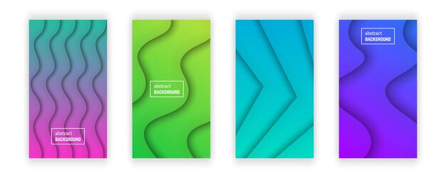 Fondo geométrico degradado mínimo abstracto Conjunto de cuatro formas de capa de onda para tarjetas de plantillas de banner Ilustración vectorial