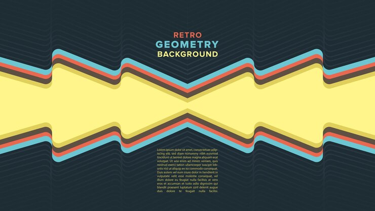 Fondo geométrico de flecha de arte de onda de línea con colores retro. Diseño vectorial